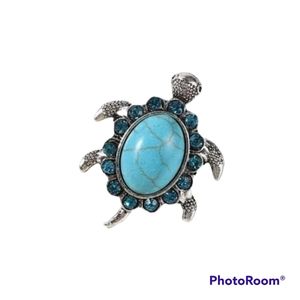 New Boho Tortoise Turtle Ring Adjustable with blue Rhinestones and Center Stone